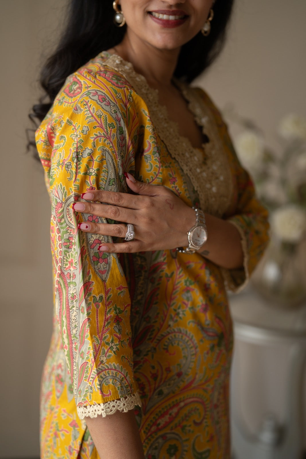 Nitara Farshi Lace Coord Set- Mustard