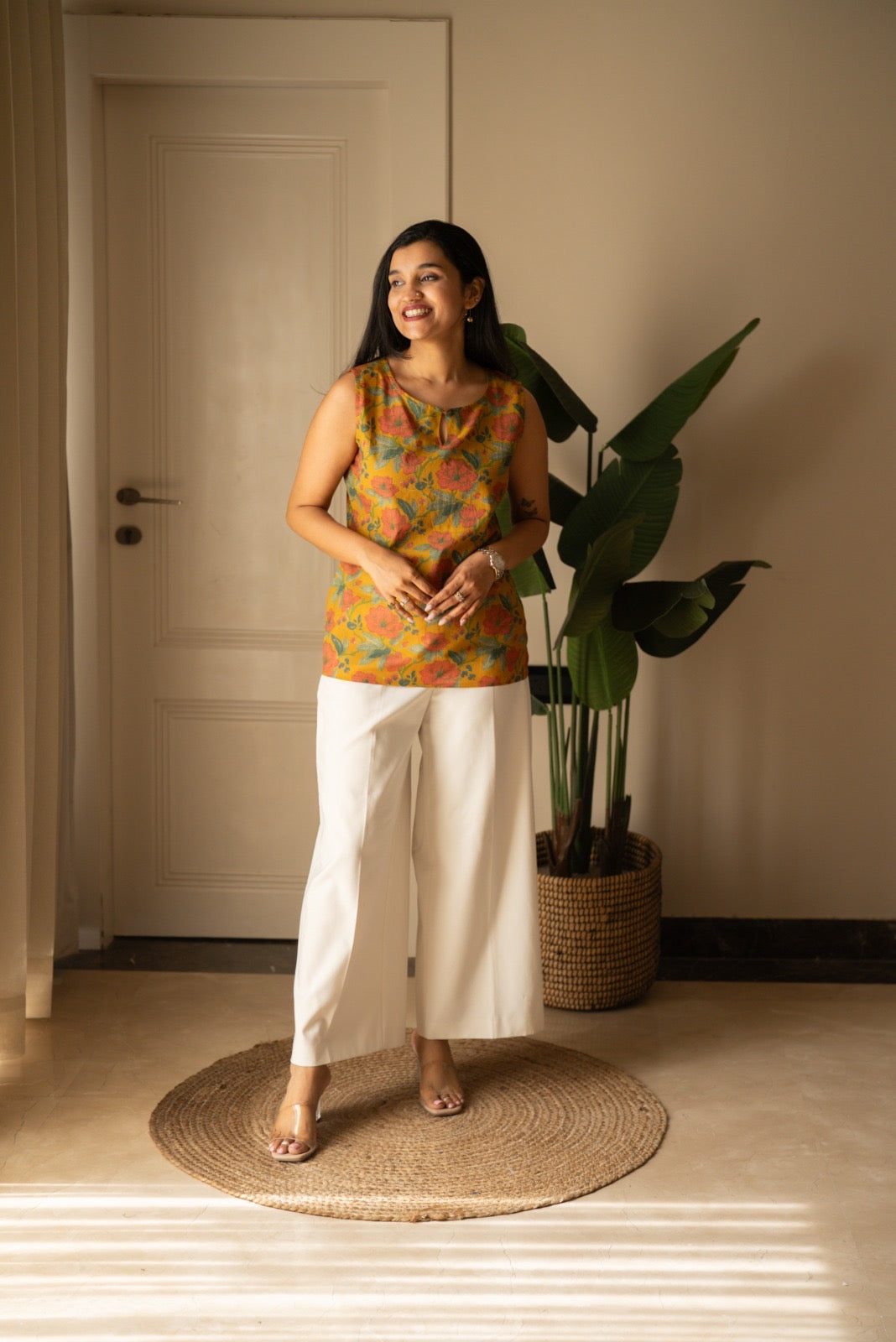 Lily 2.0 Sleeveless Cotton Top- Mustard Florals