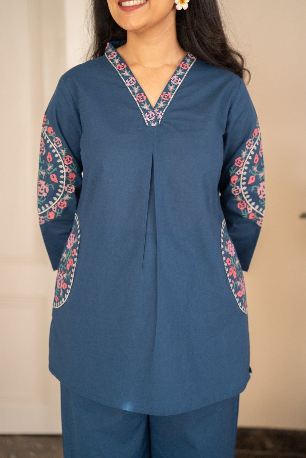 Risha Embroidered Coord Set- Blue