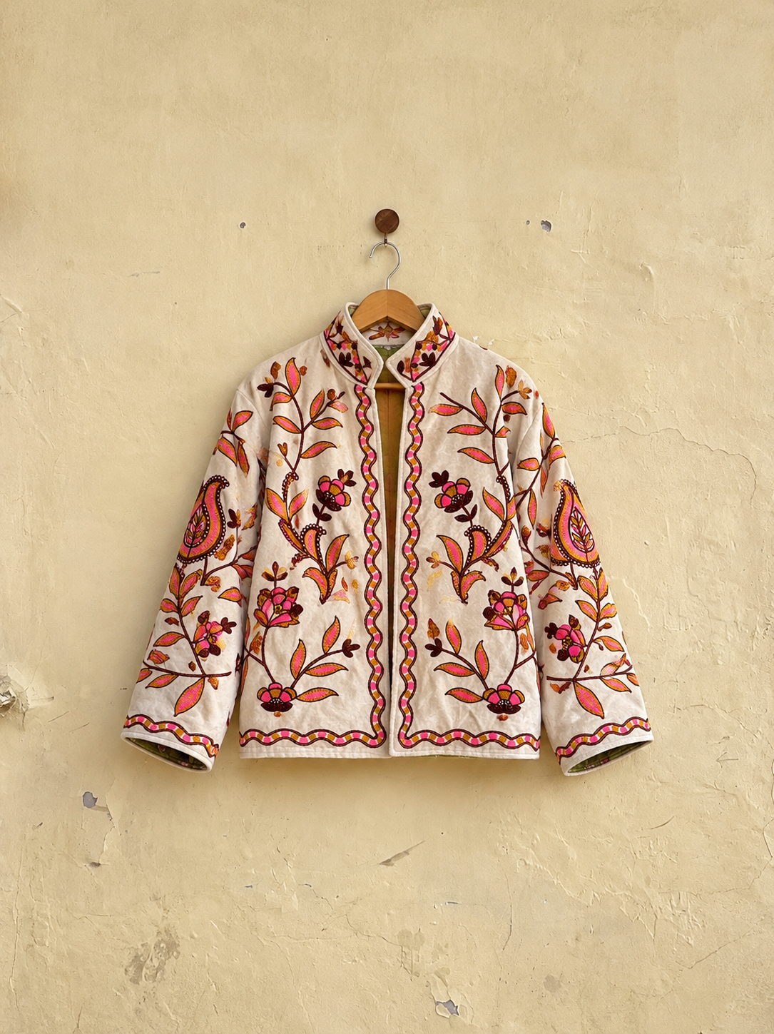 Suzani Velvet Jacket- White Pink Florals