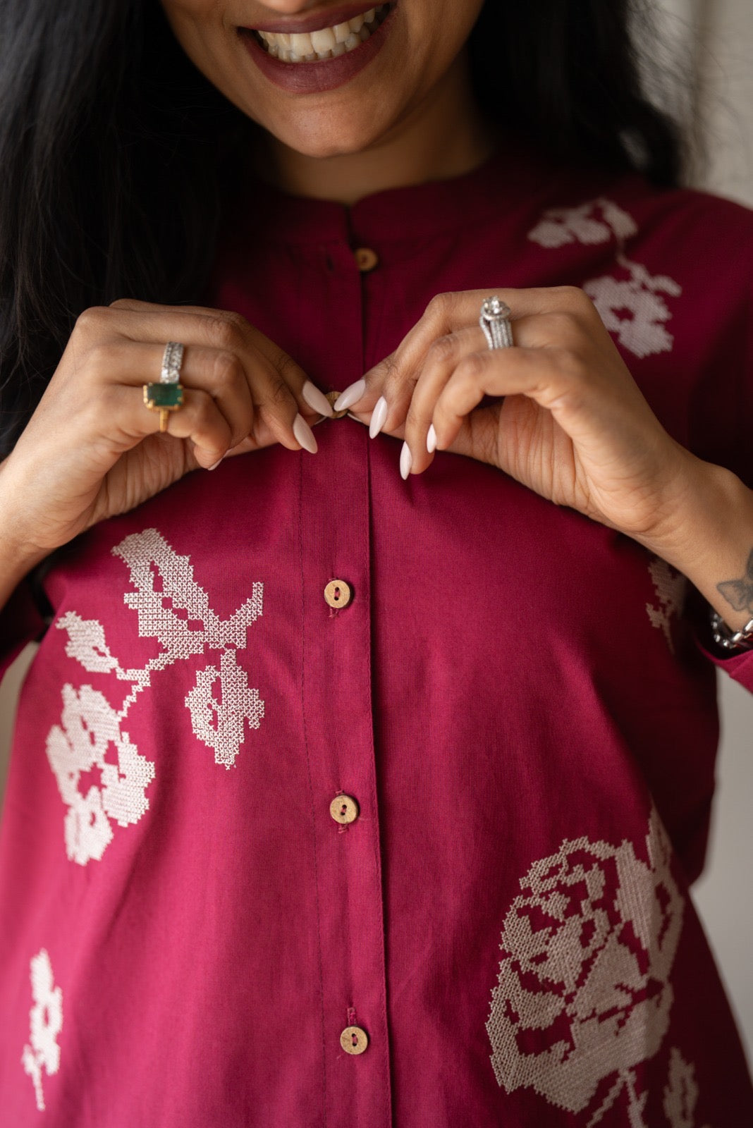 Hania Cotton Coord Set- Dark Pink