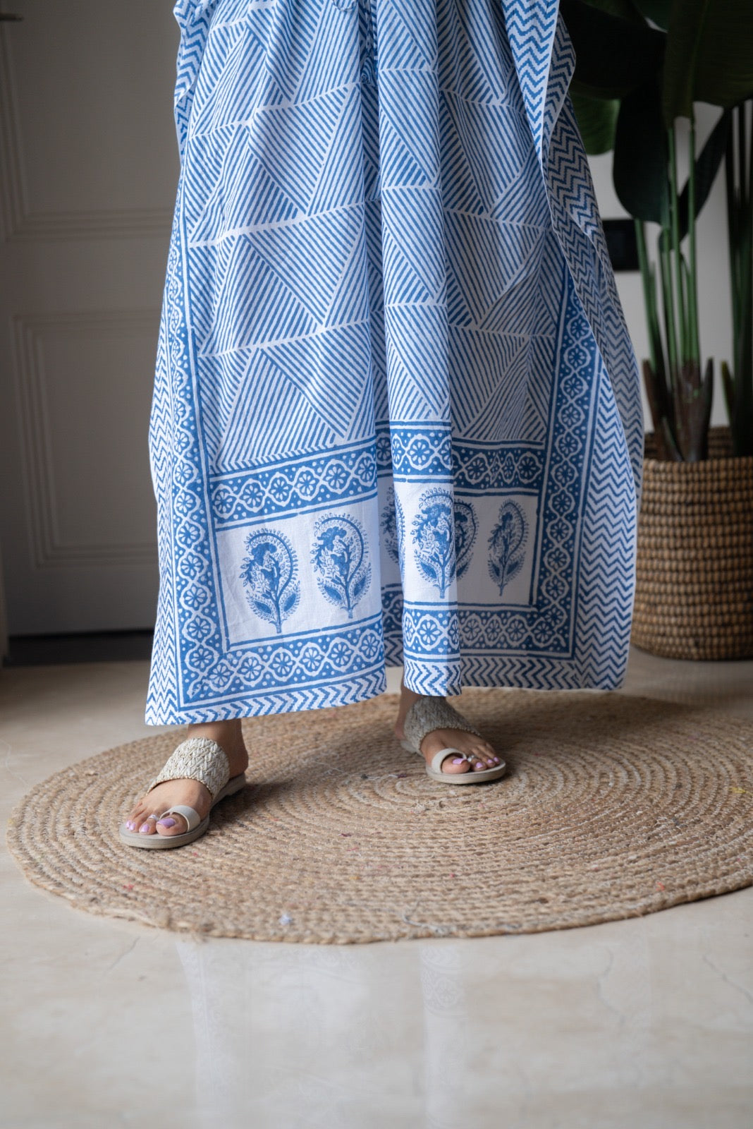 Kashi Block Print Kaftan- Indigo Stripes
