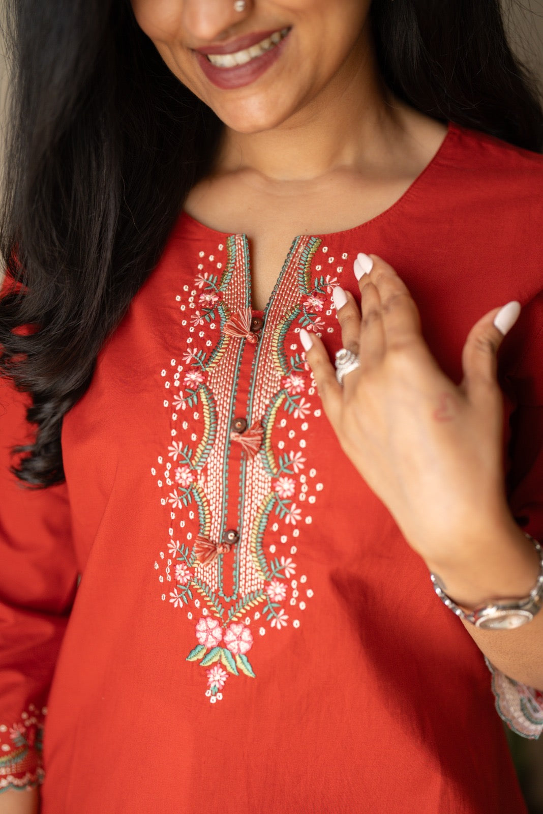 Roma Embroidered Cotton Top- Rust