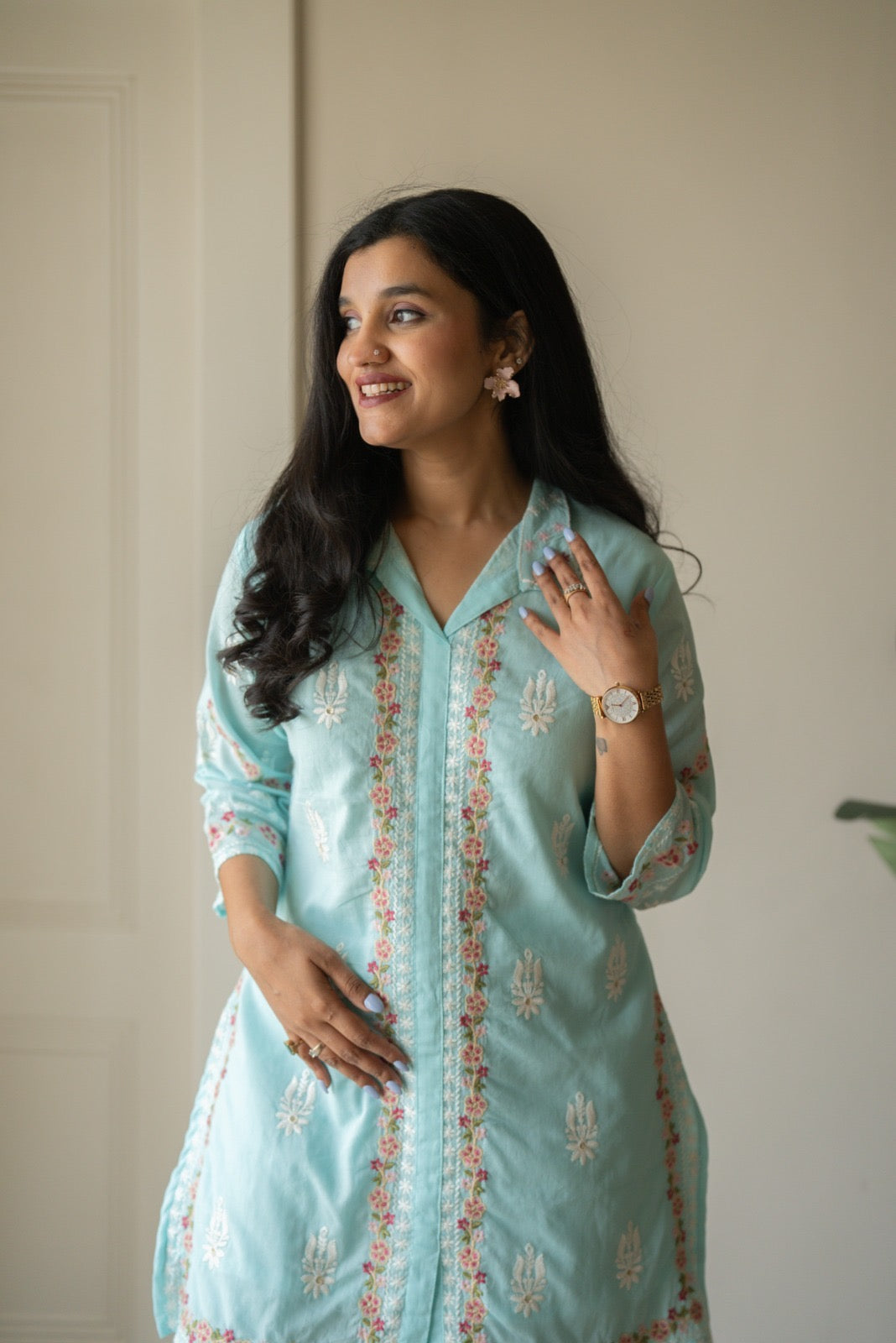 Preet Mulmul Luxe Coord Set- Sky Blue