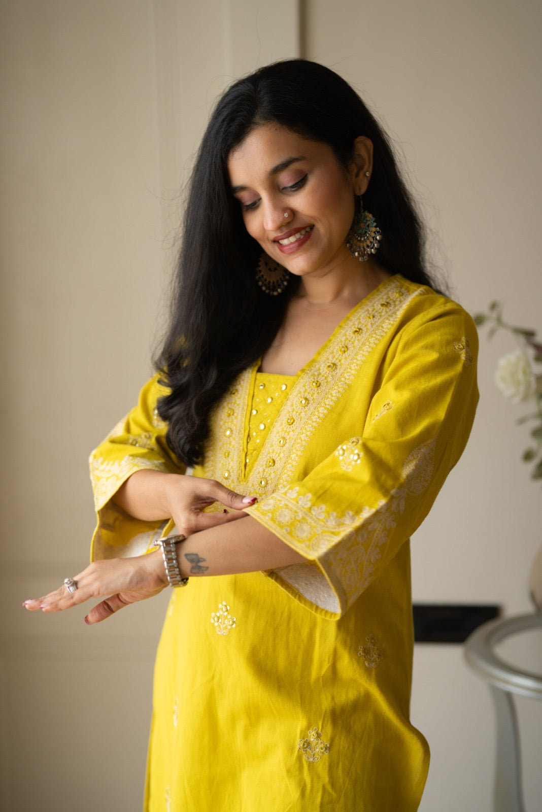 Ganga Embroidered Luxe Suit- Yellow
