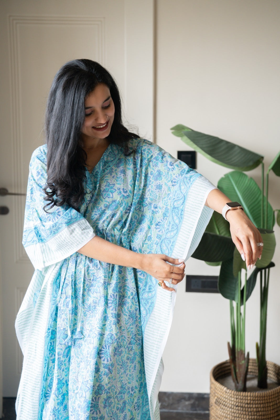 Kashi Block Print Kaftan- Sky
