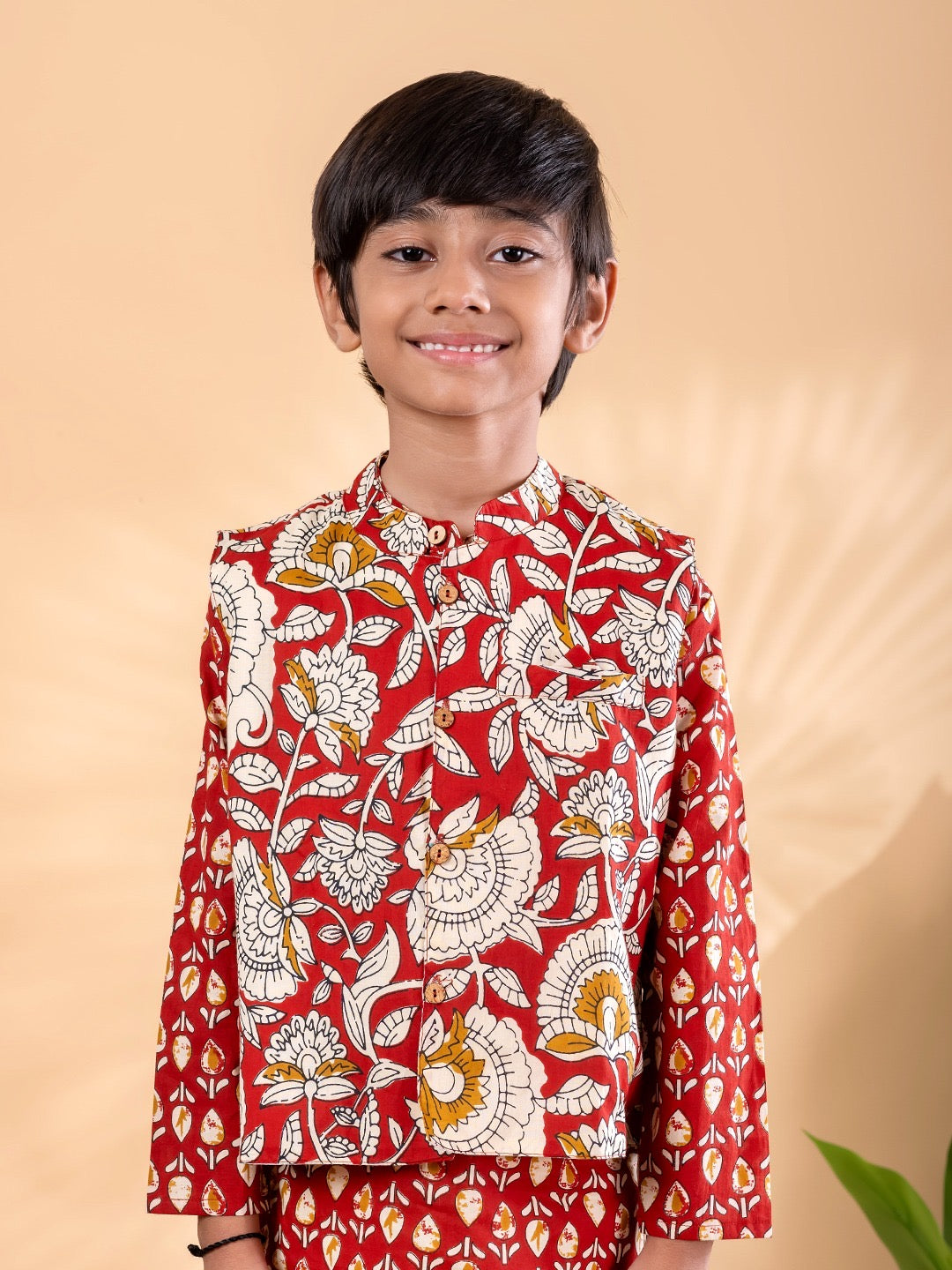 Red Kalam Boys’ Jacket Set