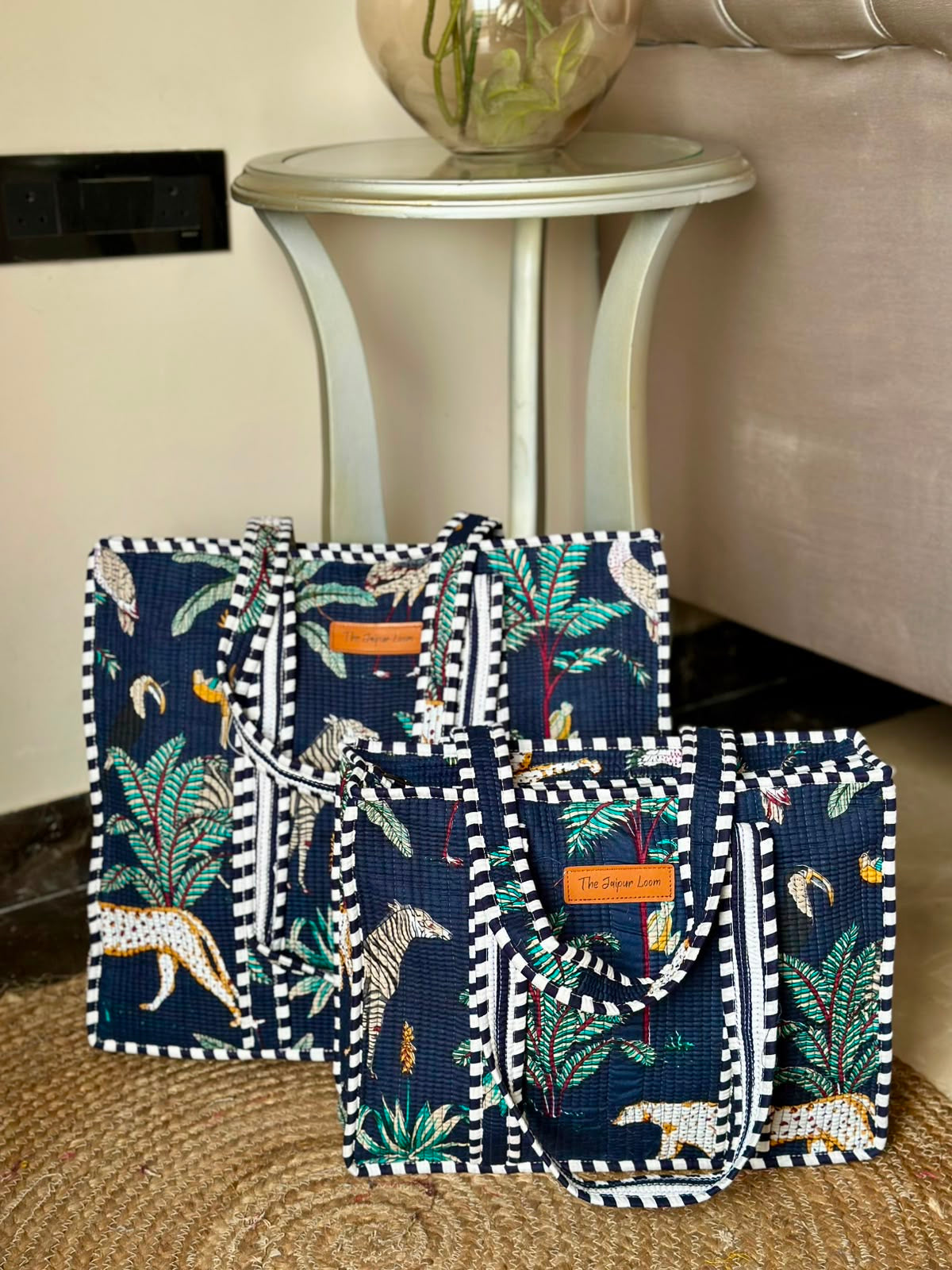 Quilted Tote Bag- Blue Jungle