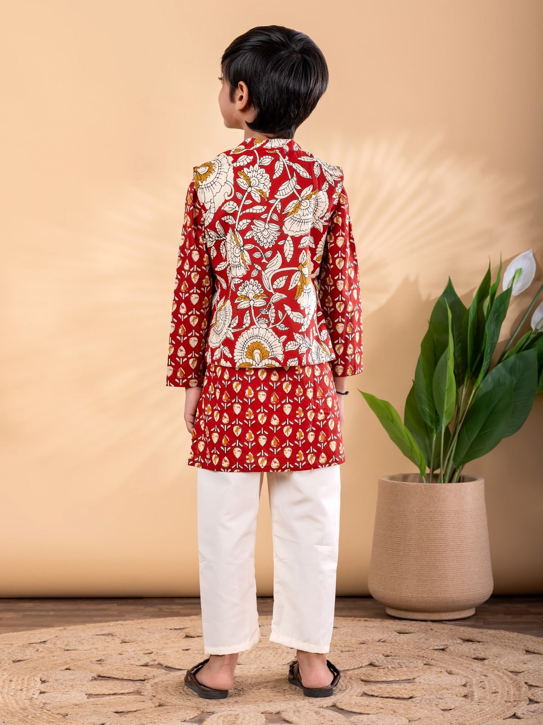 Red Kalam Boys’ Jacket Set