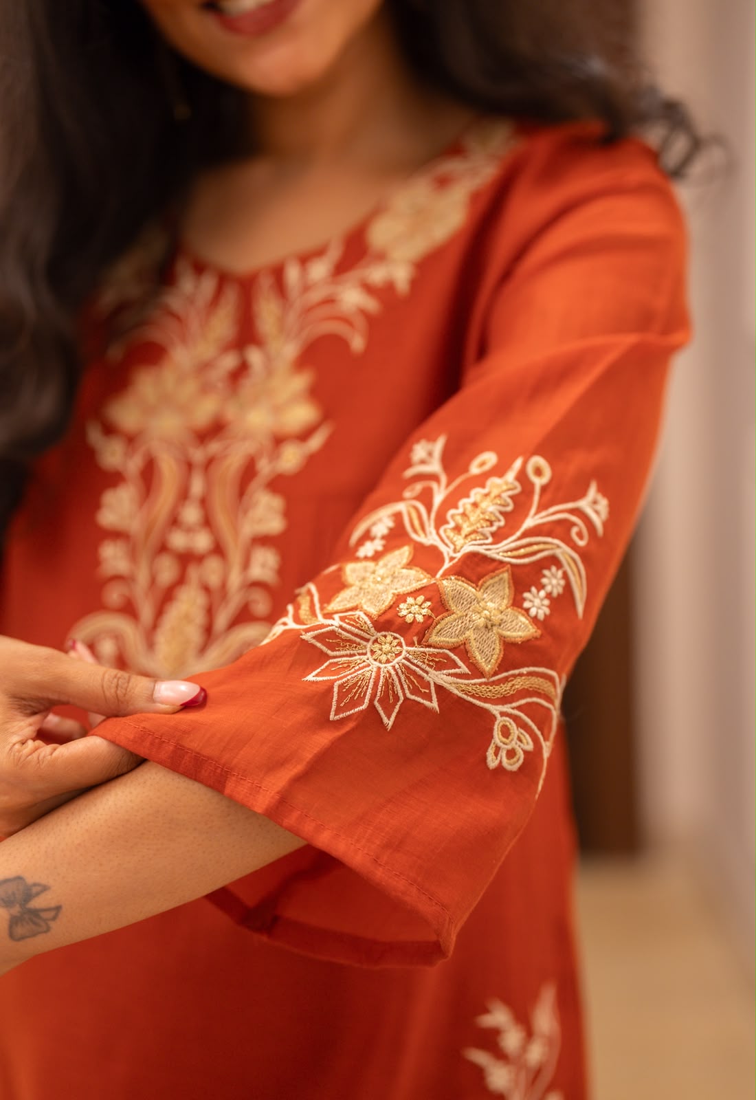 Varaha Mul Chanderi Luxe Suit- Rust