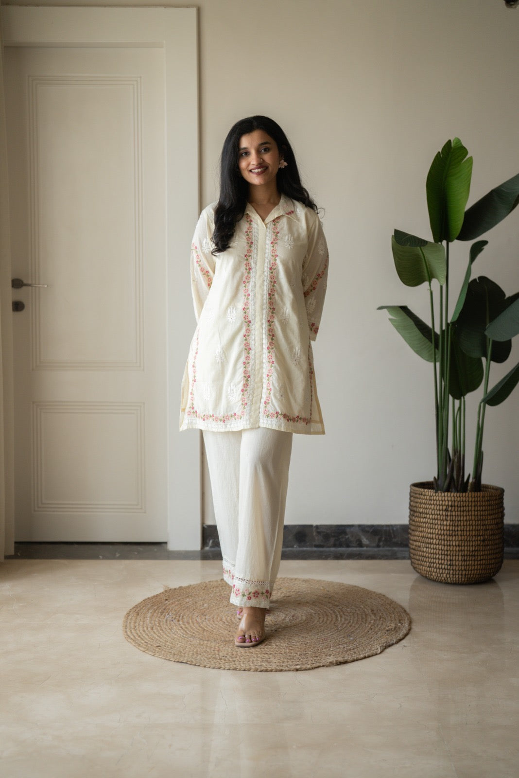 Preet Mulmul Luxe Coord Set- Cream