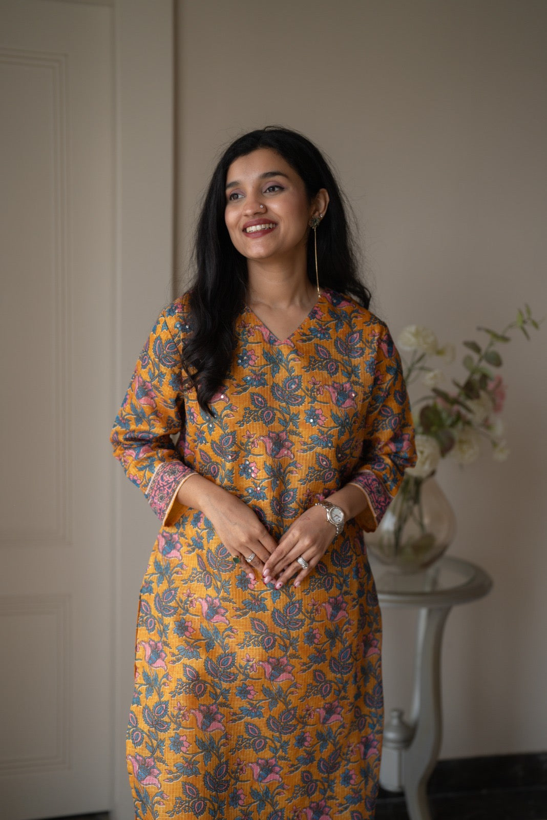 Rama Mustard Floral Kota Suit