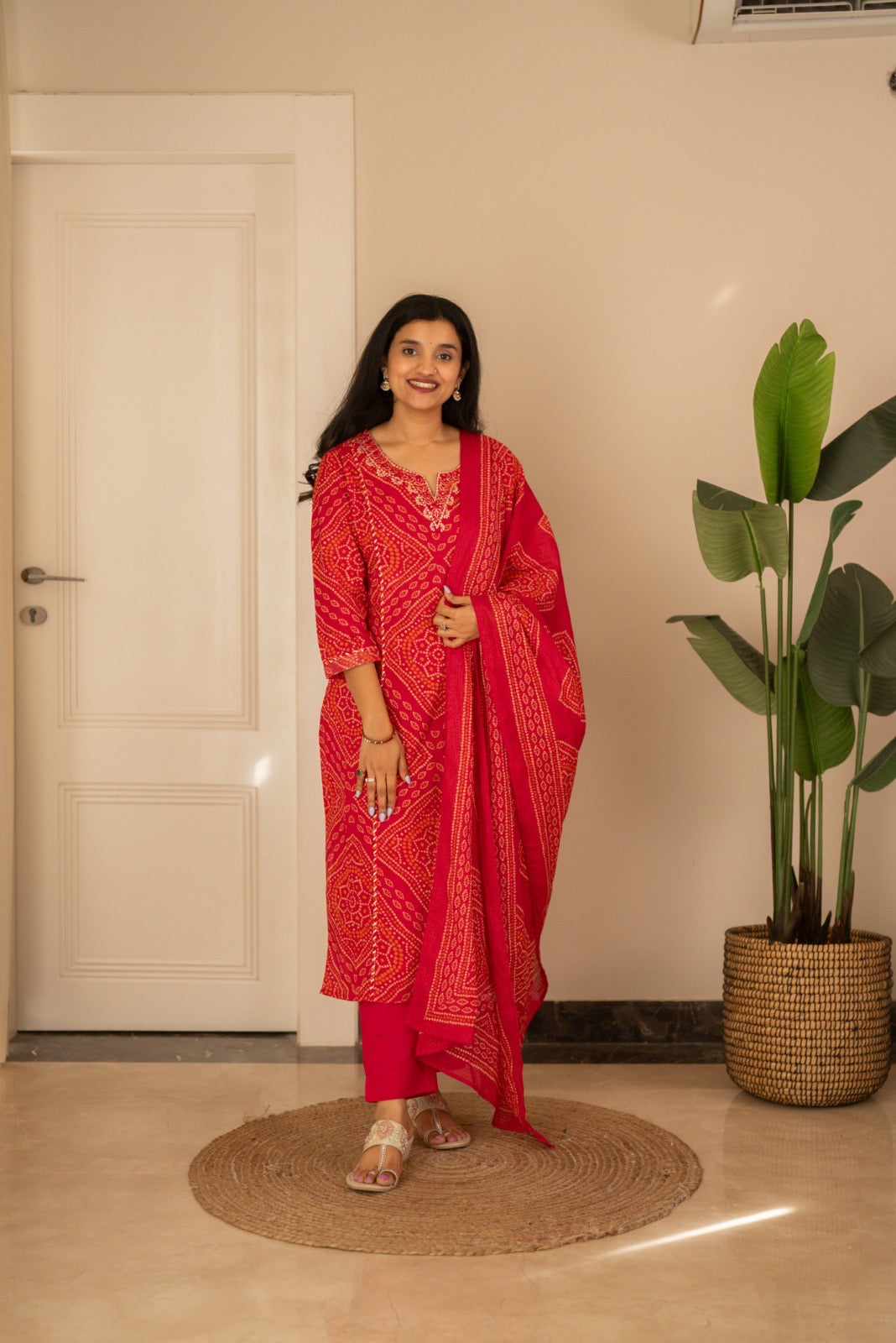 Zimya Bandhej Pittan Suit- Gulabi