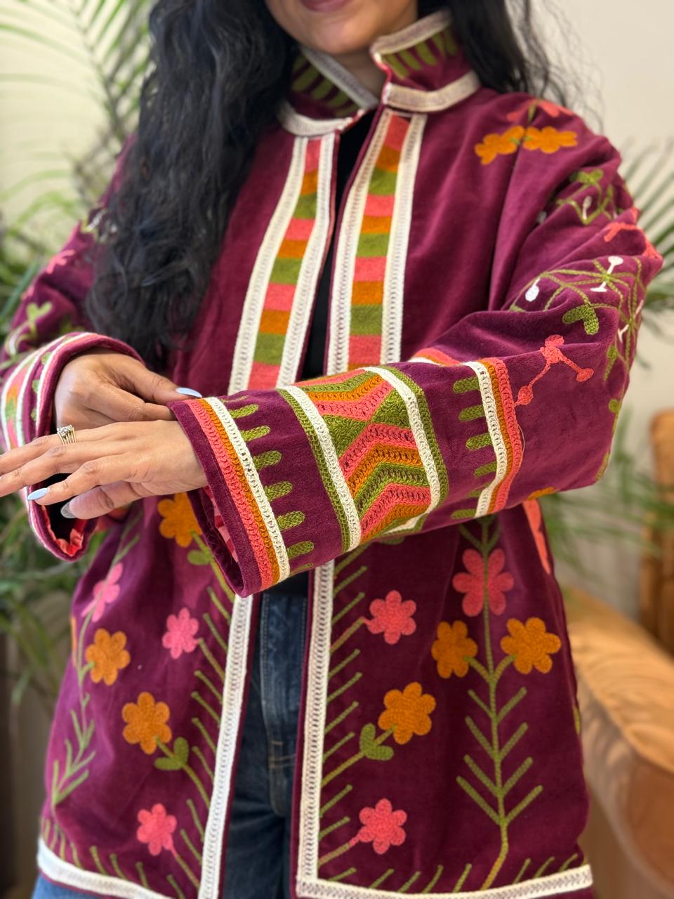 Sujani Velvet Jacket- Maroon Magic