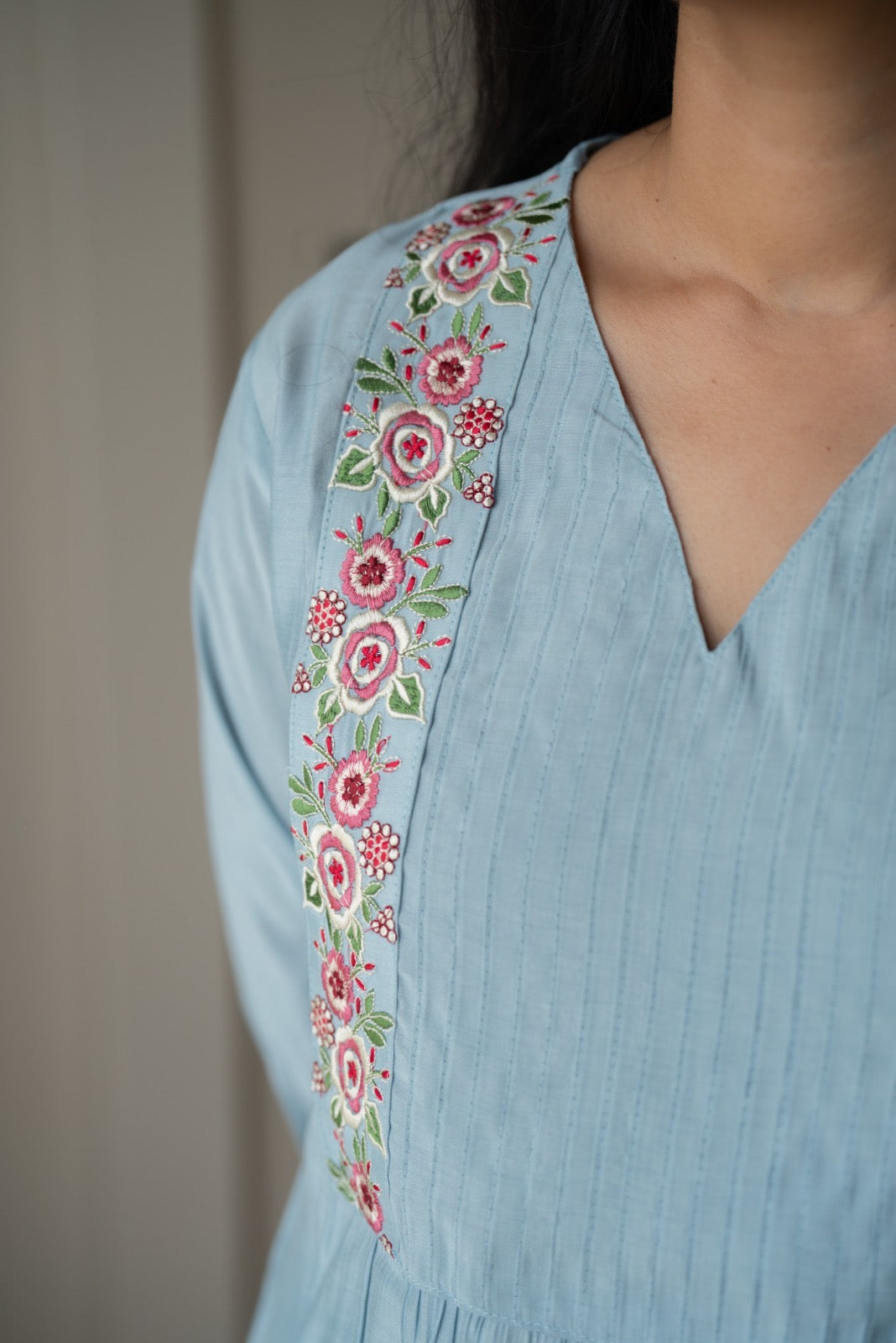 Amber Muslin Embroidered Pant Set- Pastel Blue