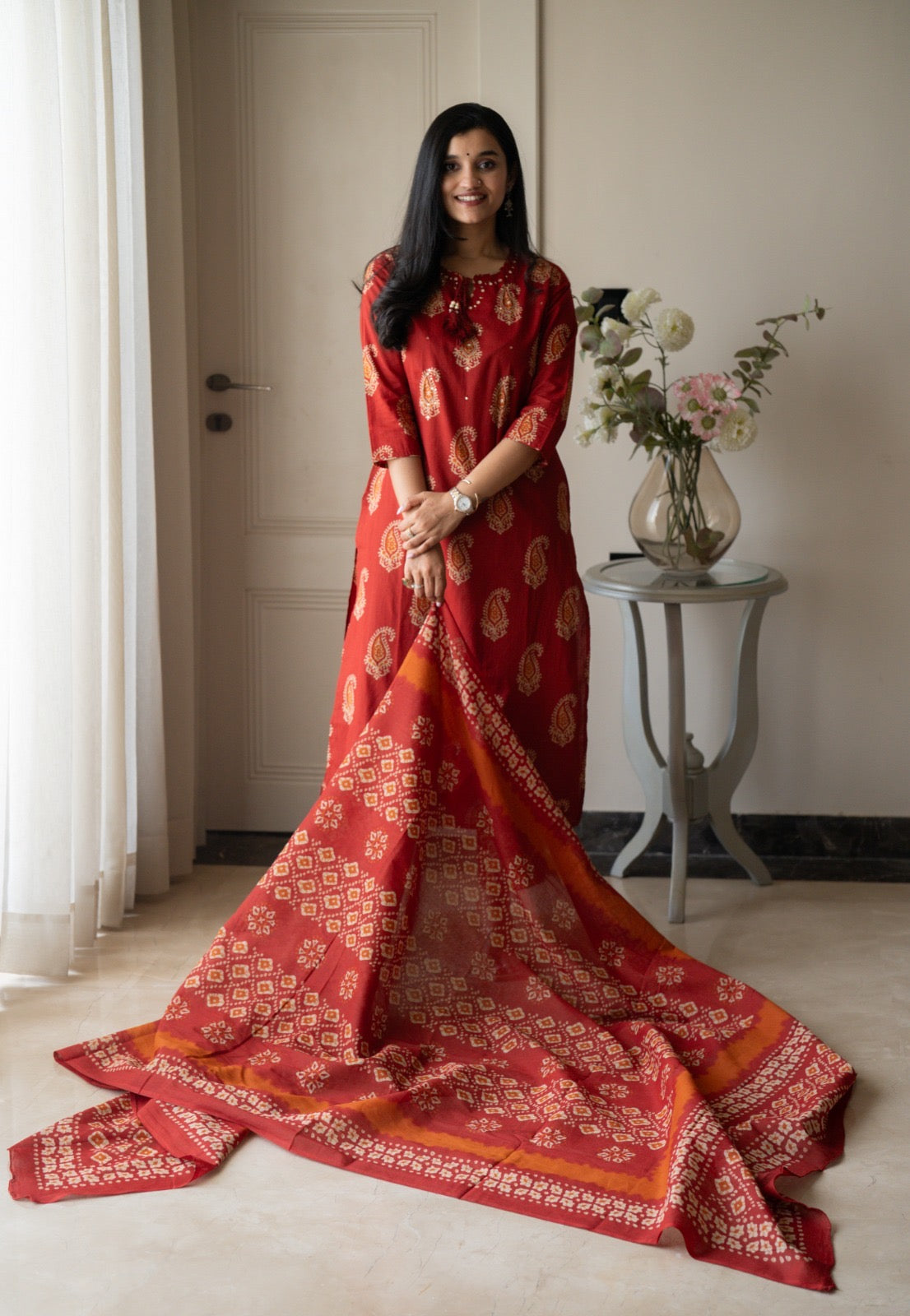 Suhani Batik Cotton Suit- Red