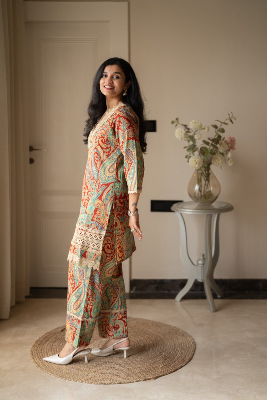 Nitara Farshi Lace Coord Set- Maroon
