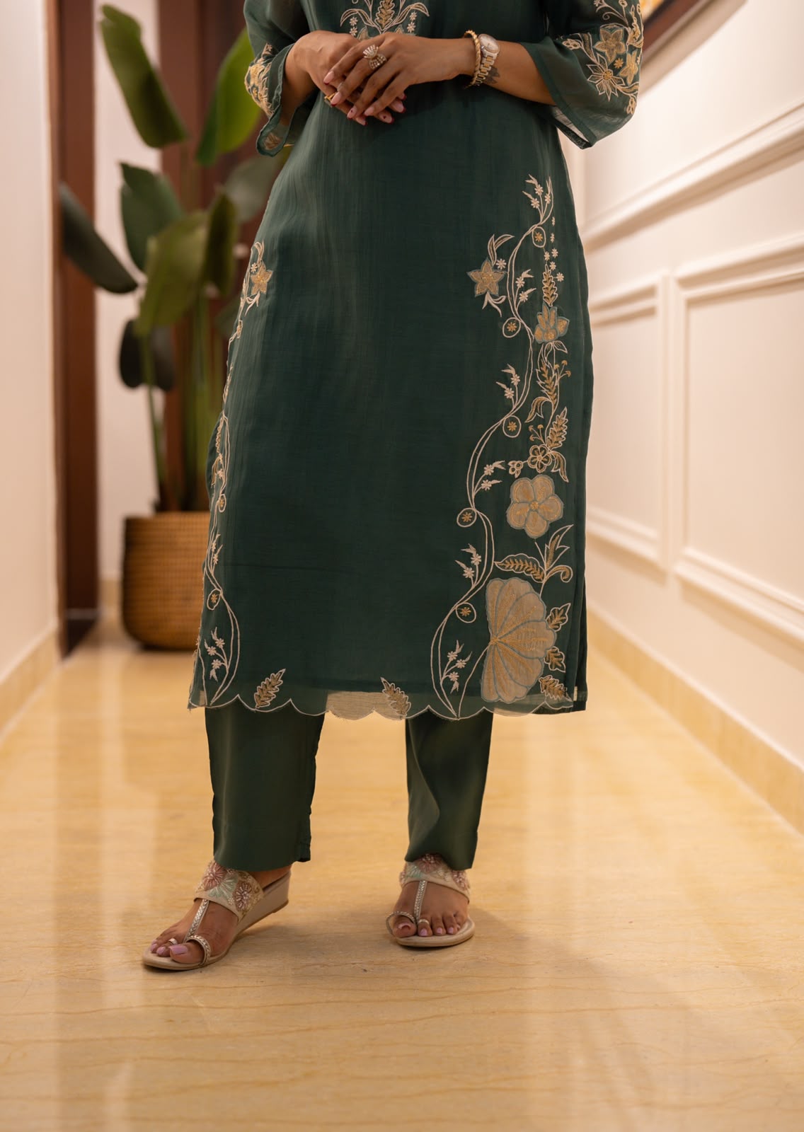 Varaha Mul Chanderi Luxe Suit- Green