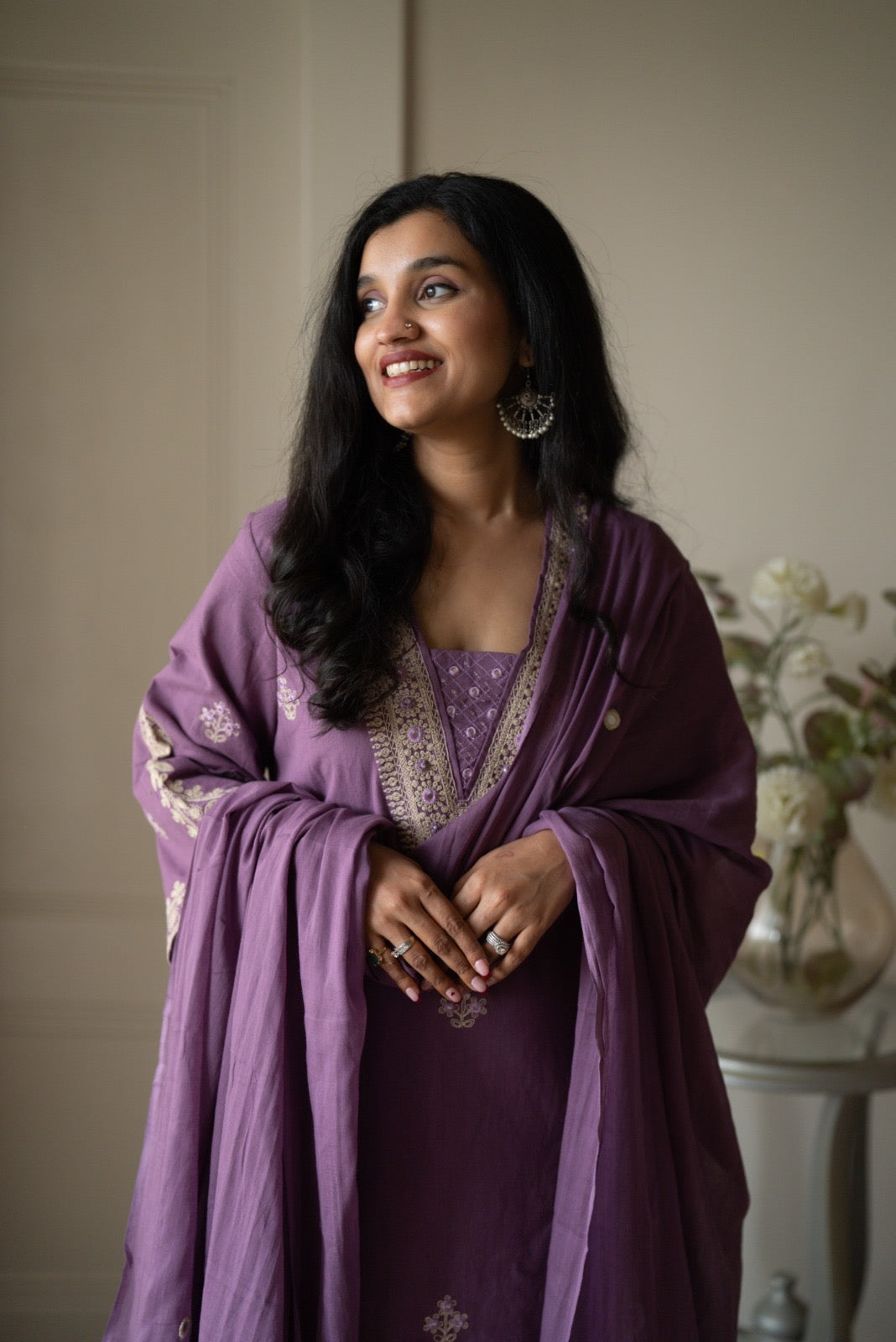 Ganga Embroidered Luxe Suit- Purple