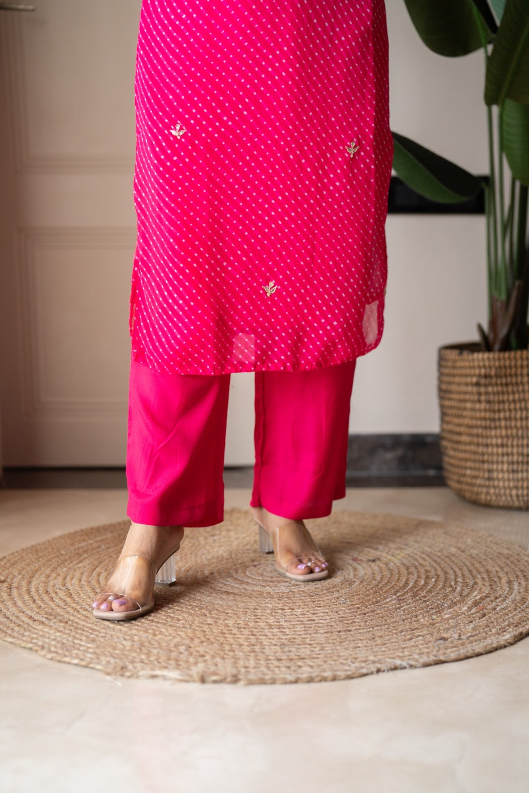 Prisca Pink Mothra Georgette Suit