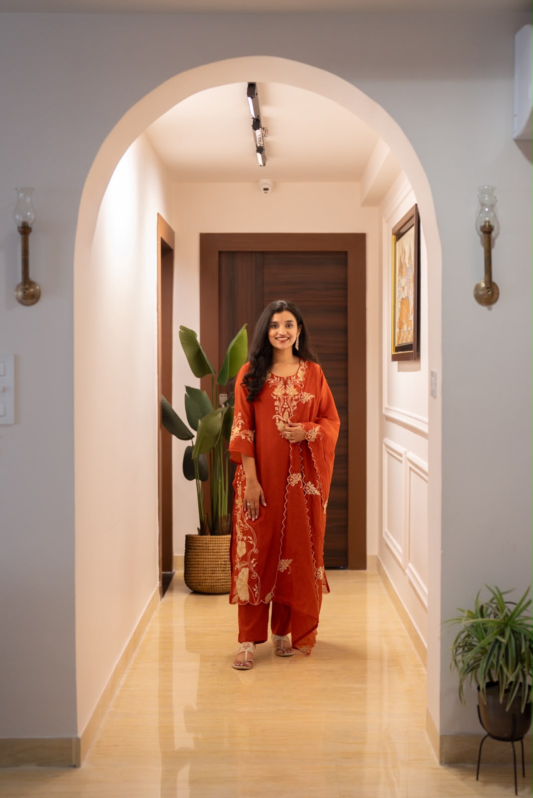 Varaha Mul Chanderi Luxe Suit- Rust
