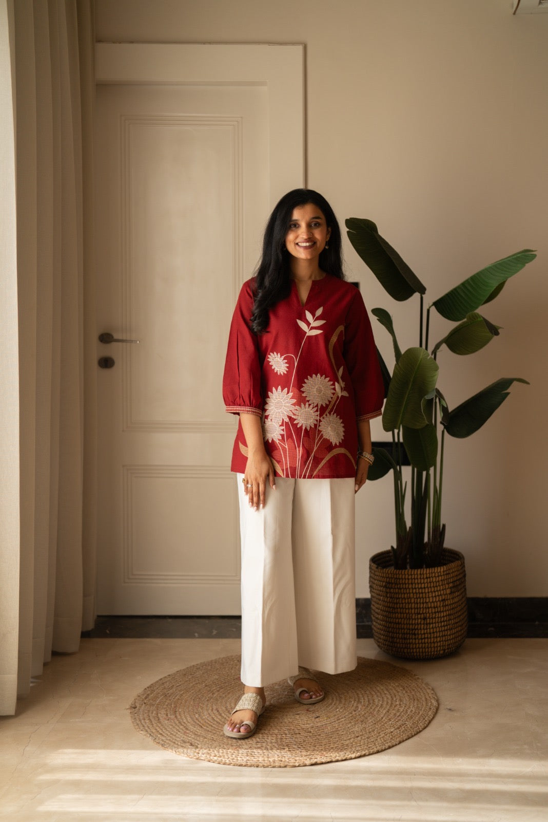 Rita Embroidered Short Top- Maroon