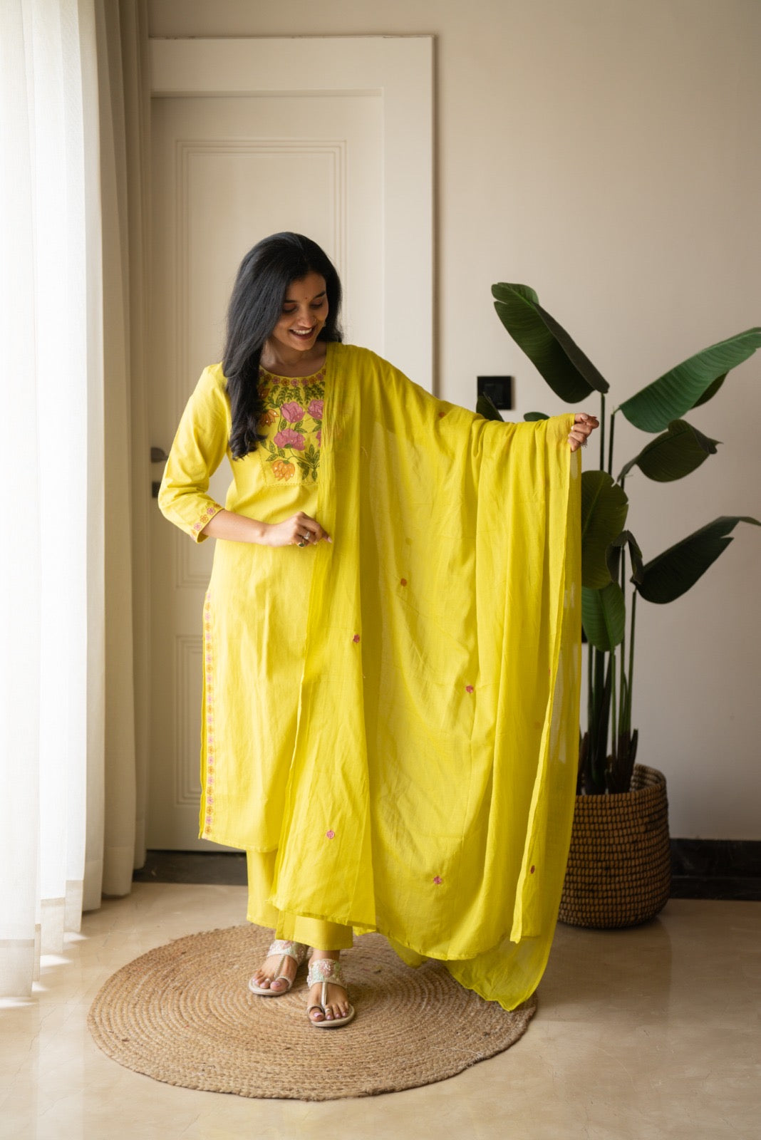Kayna Soft Cotton Suit- Lime Green