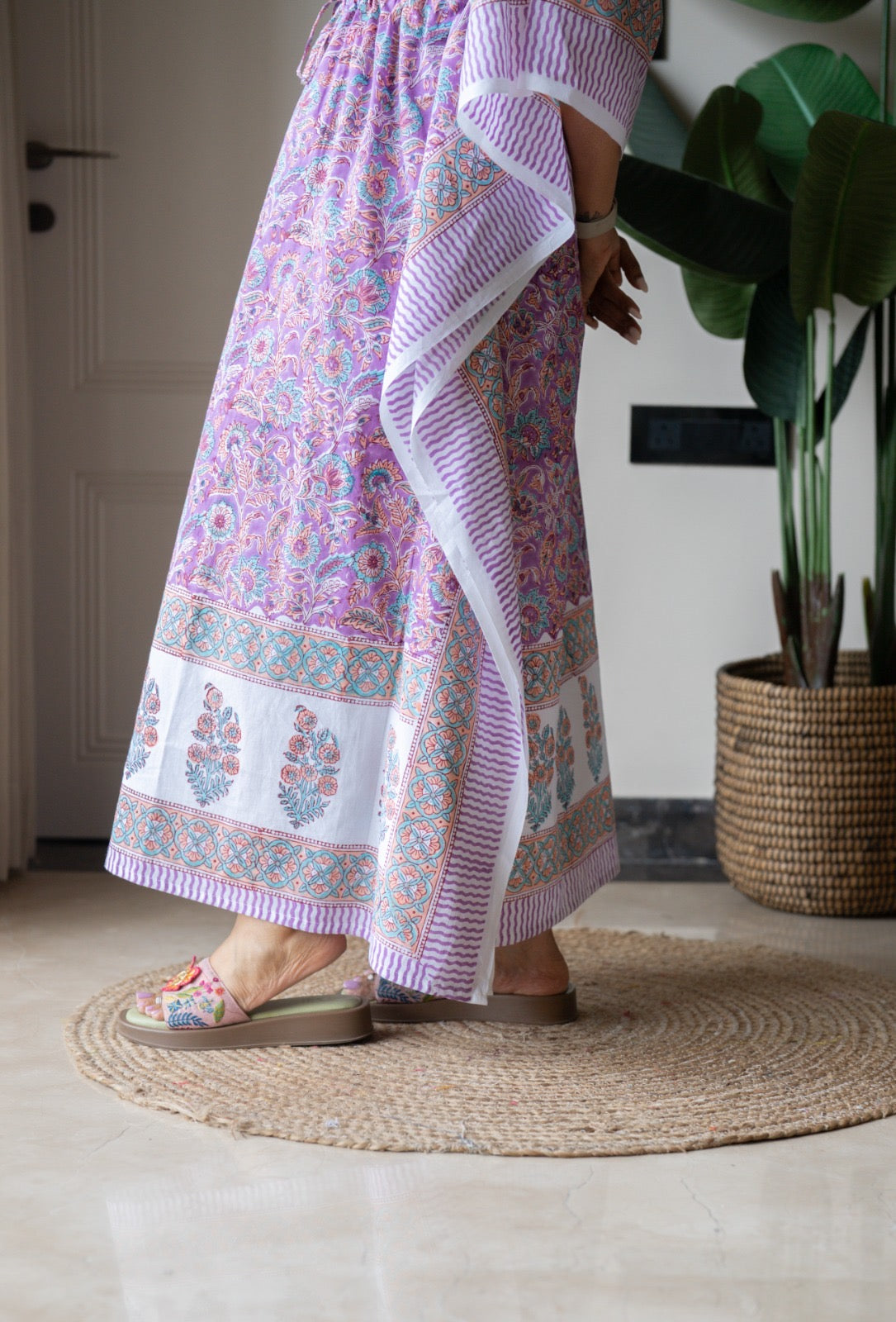 Kashi Block Print Kaftan- Purple Kaftan