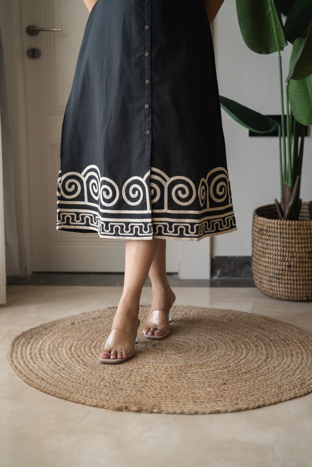 Zavya A-line Embroidered Dress- Black