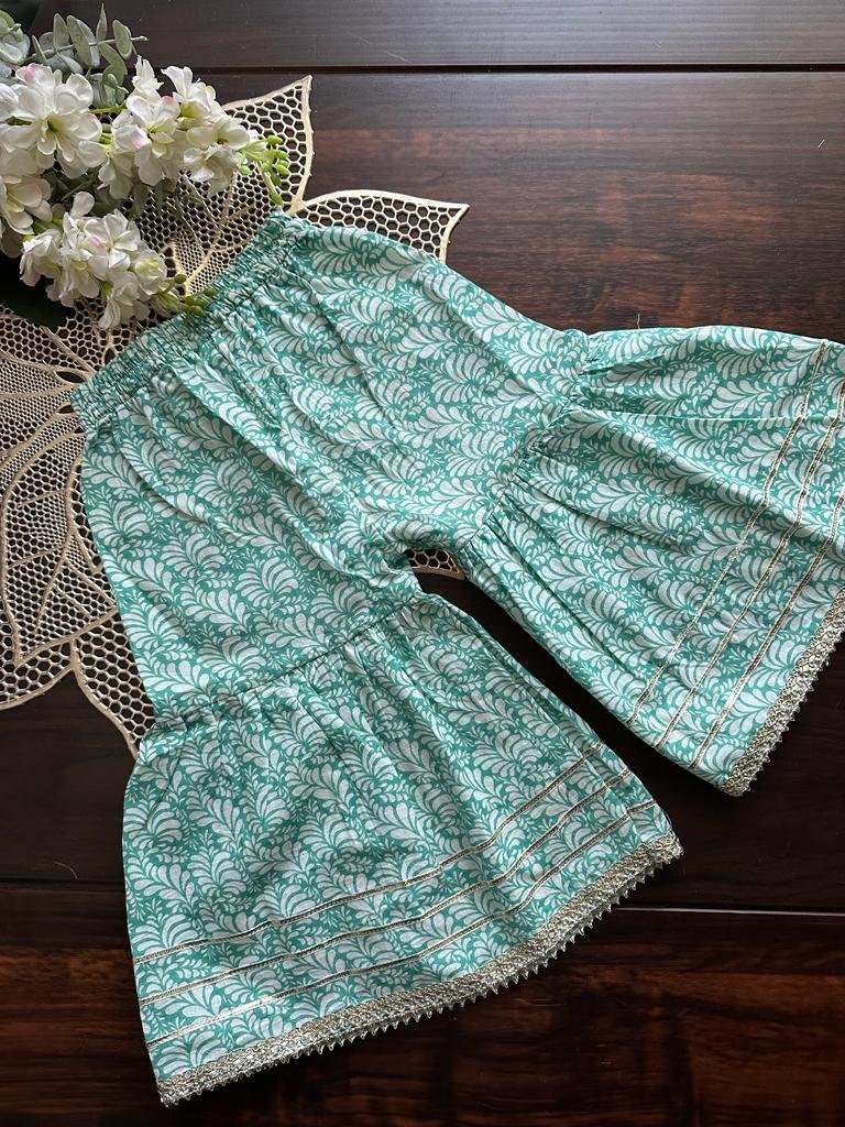 Mughal Front Slit Sharara Set - Green