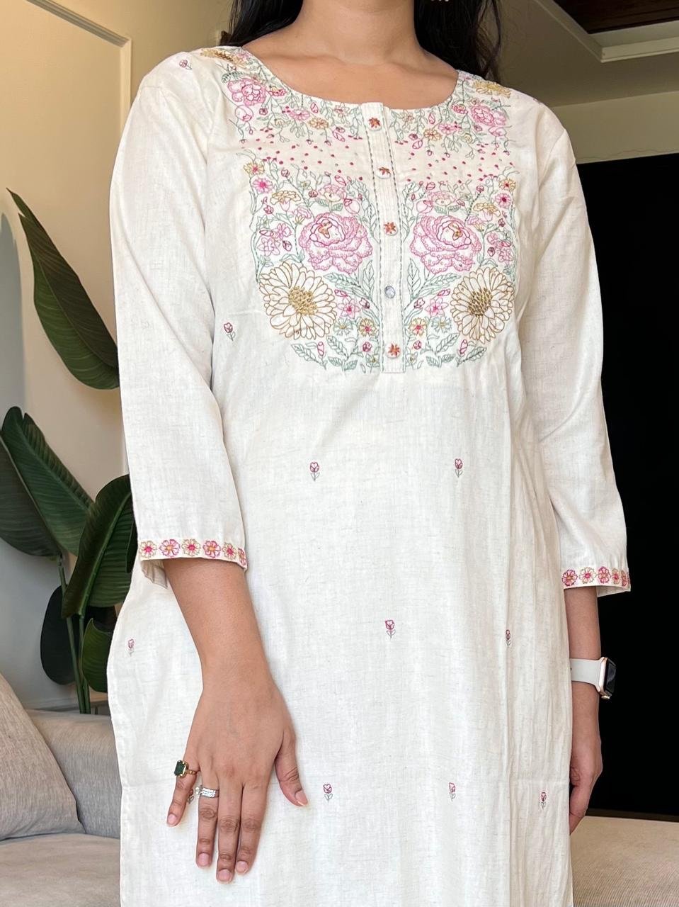 Vihaana Delicate Embroidery Pant Set- Off White