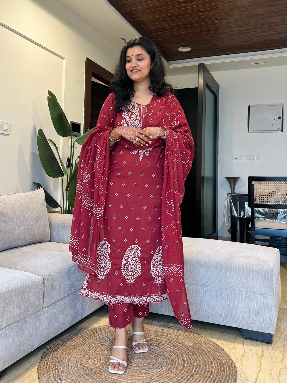 Zarna Embroidered Premium Cotton Set- Maroon