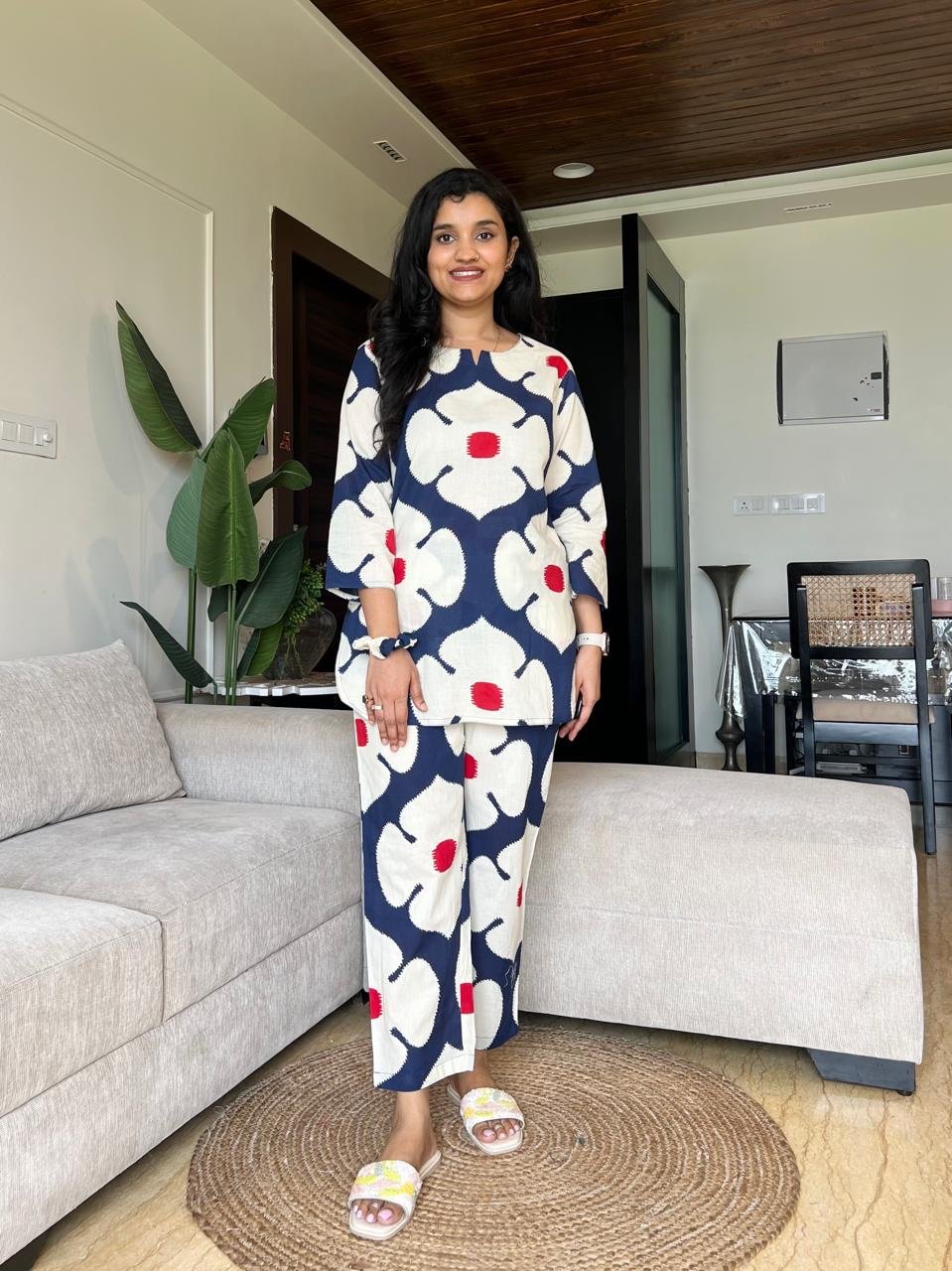 Sia Cotton Lounge Set- Blue Big Floral