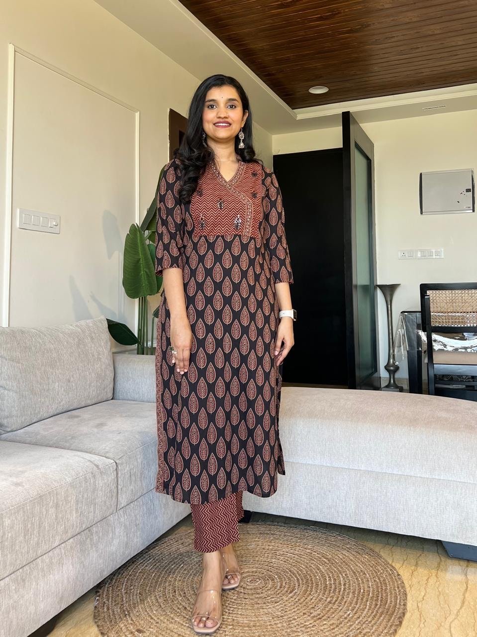 Nisha Ajrakh Angrakha Cotton Set- Black