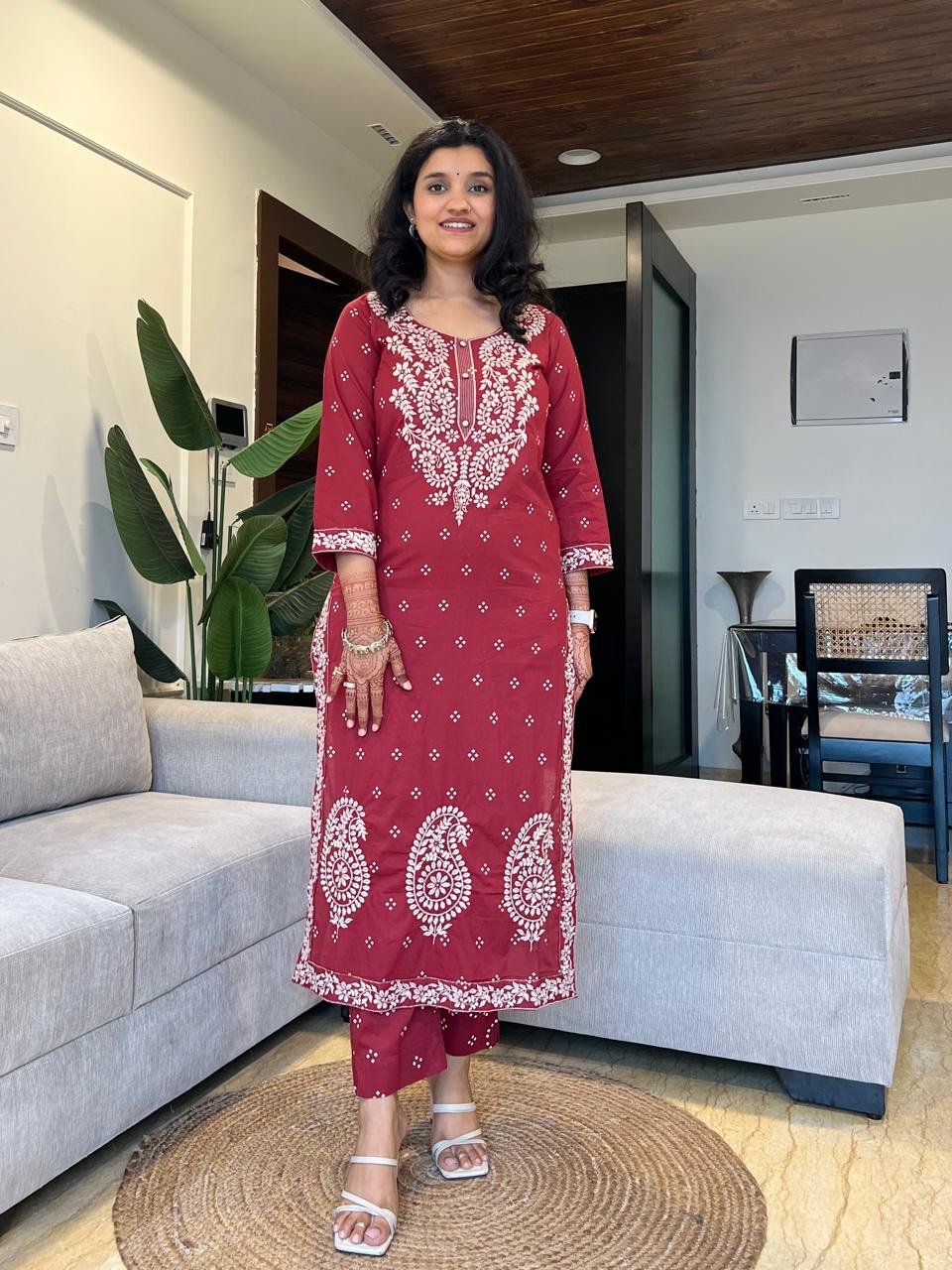 Zarna Embroidered Premium Cotton Set- Maroon
