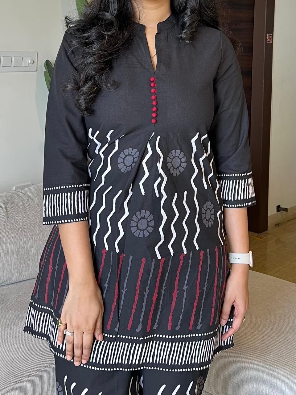 Reema Black Printed Coord Set- Closed Neck