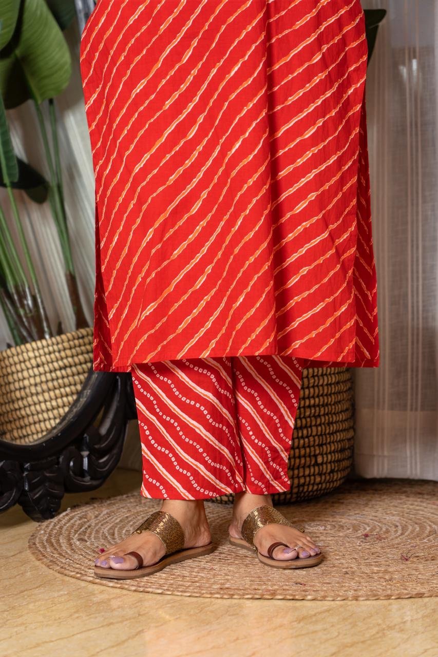 Budget Leheriya Cotton Suit- Red
