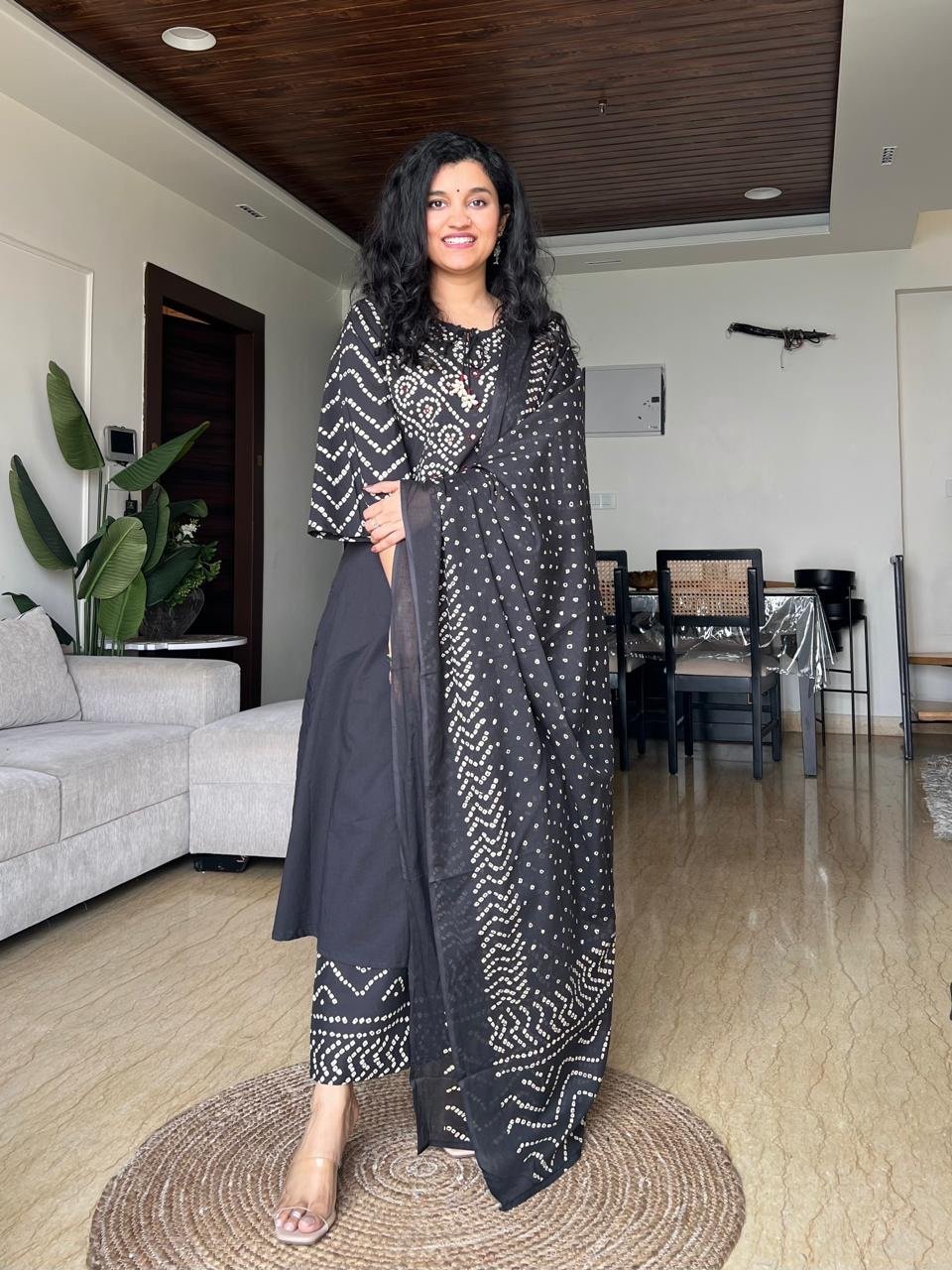Meesha Bandhej Cotton Set- Black