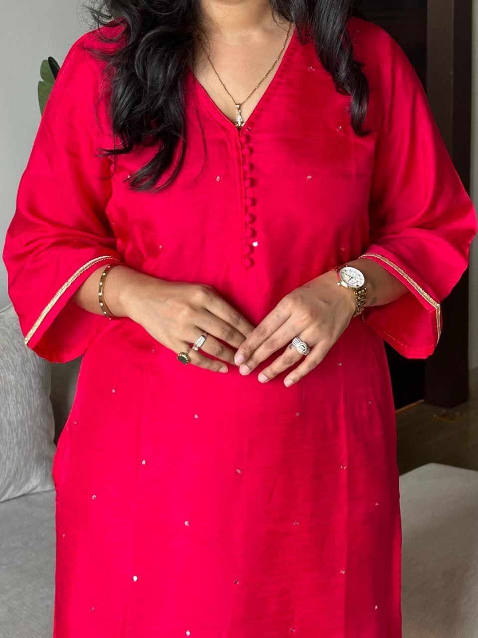 Ruhaana Mul Chanderi Luxe Set- Hot Pink