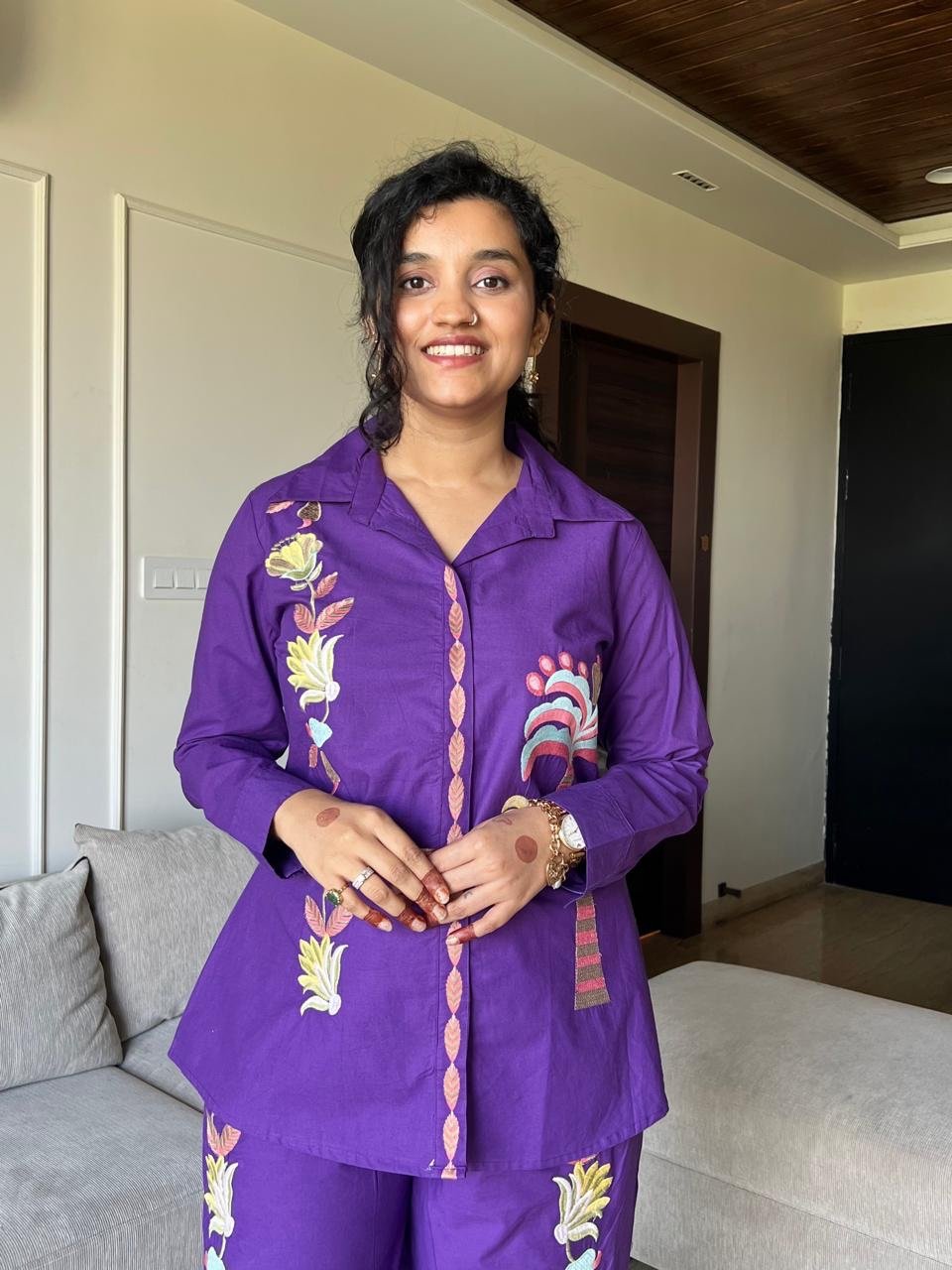 Gia Embroidered Coord Set- Purple