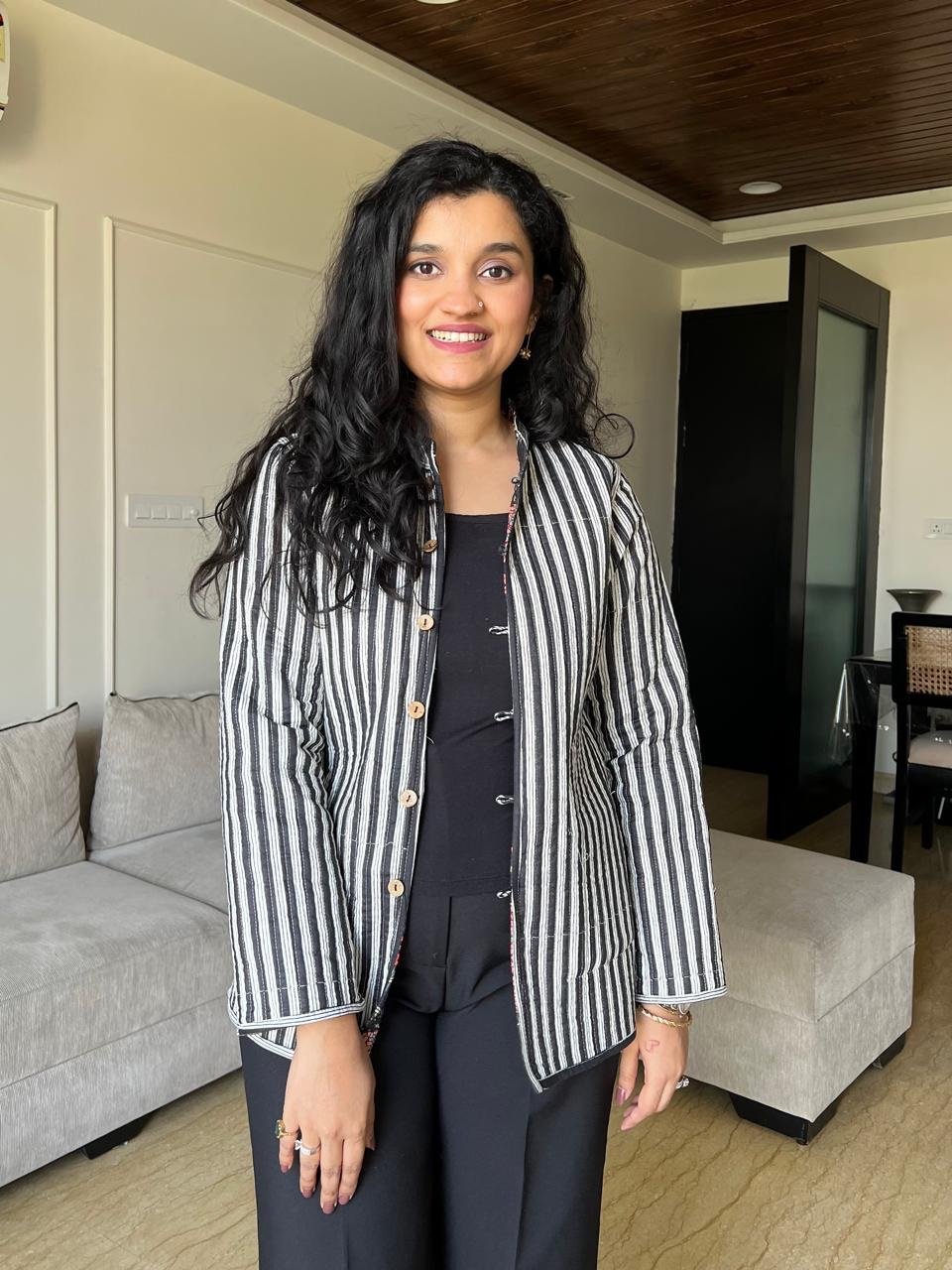 Reversible Quilted Jacket- Black Colorful Florals