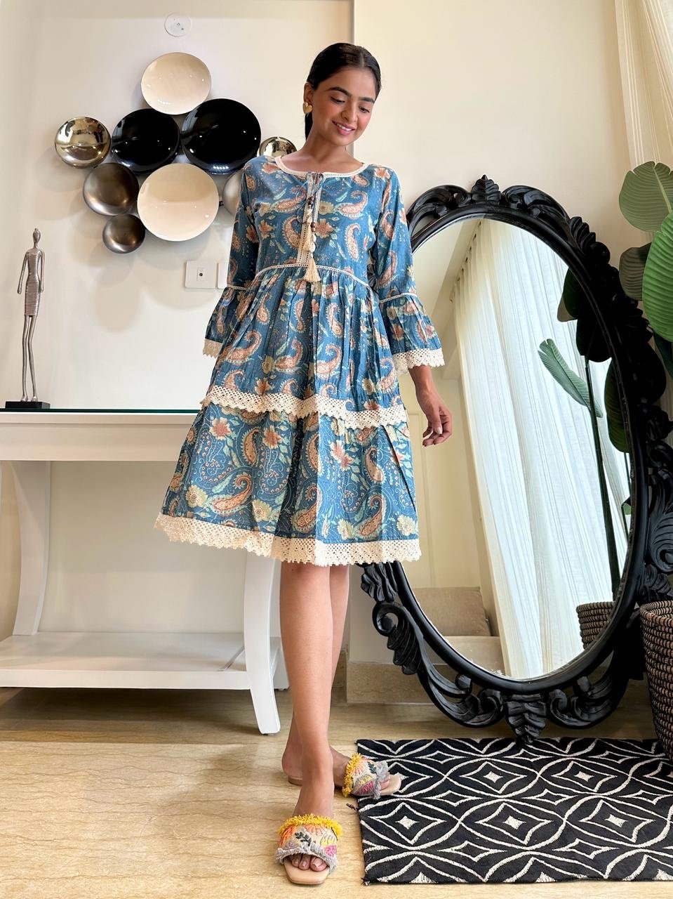 Blue Floral Short Twirl Dress