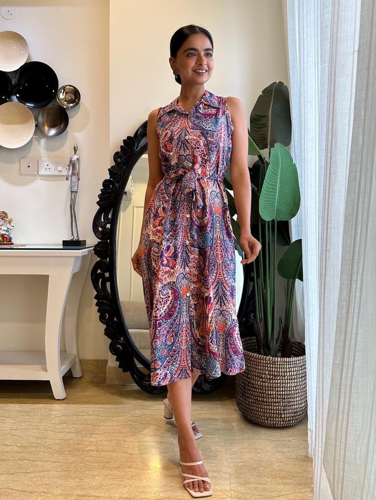 Mix Print Dress With Pocket