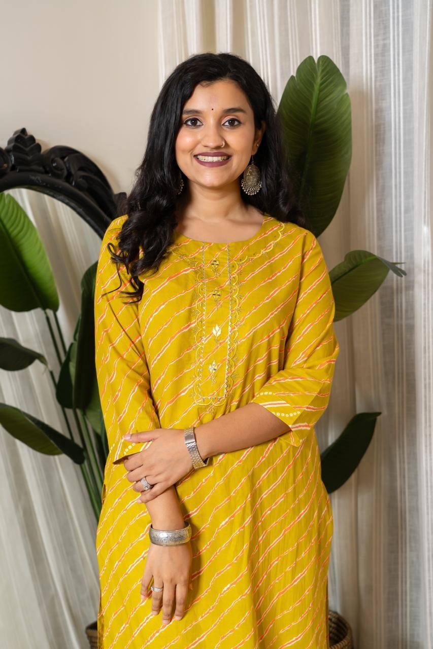 Budget Leheriya Cotton Suit- Yellow Ochre