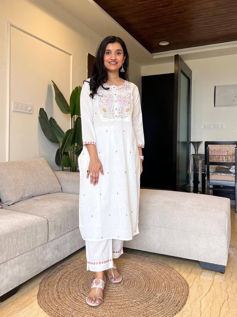 Vihaana Delicate Embroidery Pant Set- Off White