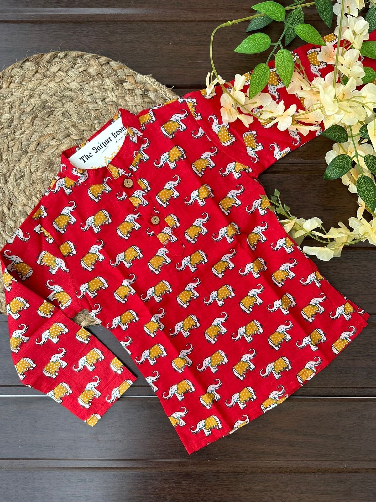 Elephant Story Kurta Set - Red
