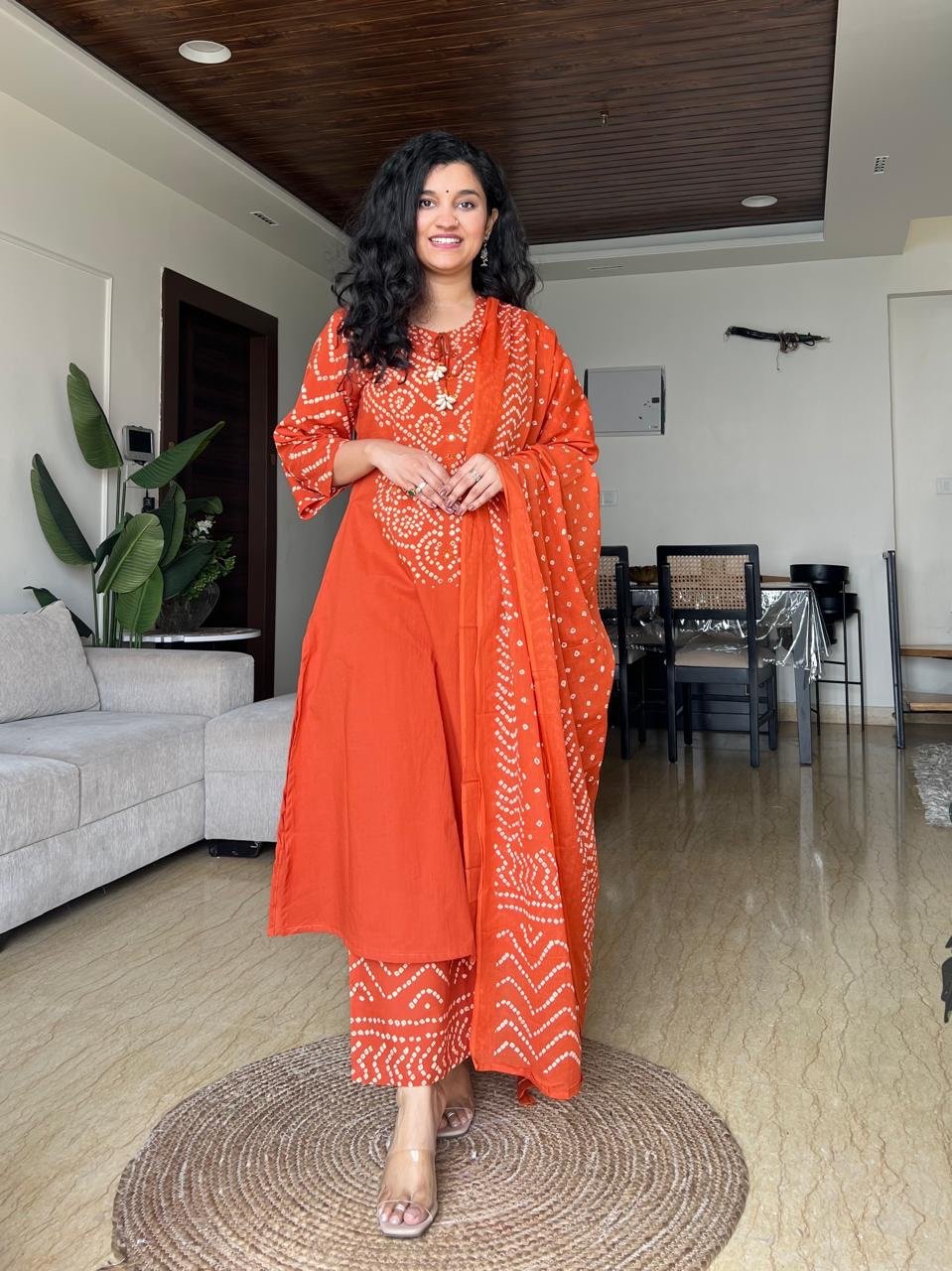 Meesha Bandhej Cotton Set- Orange
