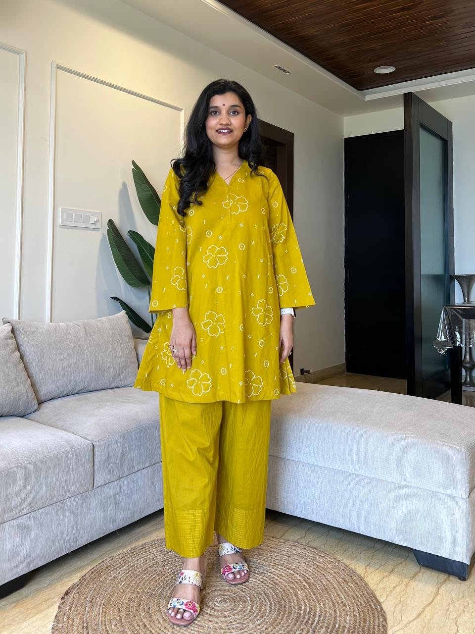Meeta Bandhej Farshi Salwar Suit- Mustard