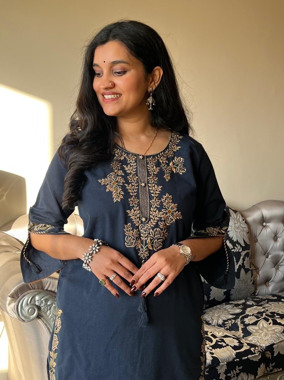 Kritisha Statement Embroidered Set- Blue