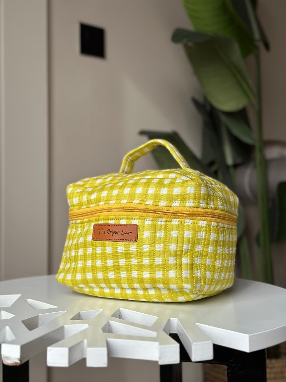 Quilted Vanity Bag- Lime Gingham